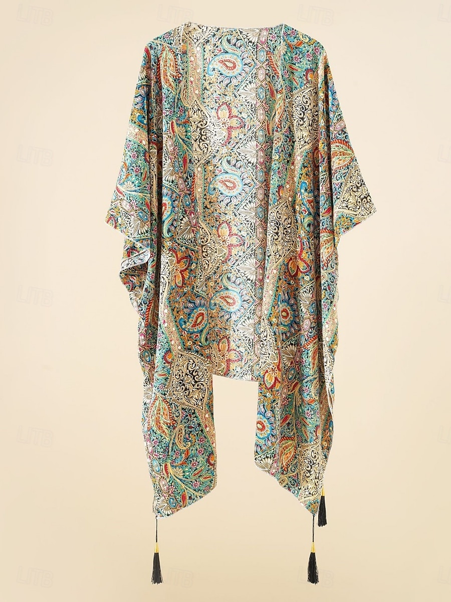Damers baddräkter cover up baddräkt knappar semester strandkläder paisley v-hals långärmad baddräkter 2025 - $16.99 –P13