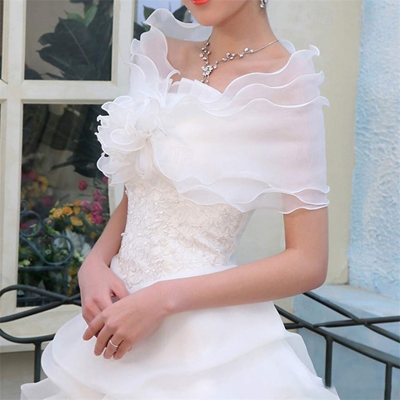 châle de mariage blanc élégant fleur multicouche tulle châle enveloppe de mariage mousseline de soie de mariée, 90 cm de 2025 ? $19.99 –P3