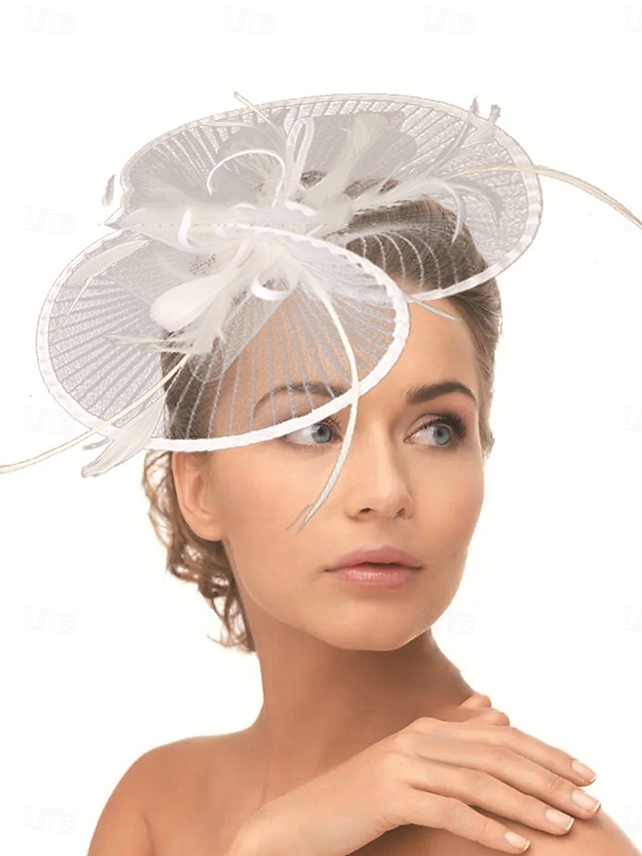 Headdress Tulle Cotton Fabric Bowler / Cloche Hat Wedding Elegant Vintage With Feather Headpiece Headwear Fascinators Race Day Dress 2025 - $28.99 –P5