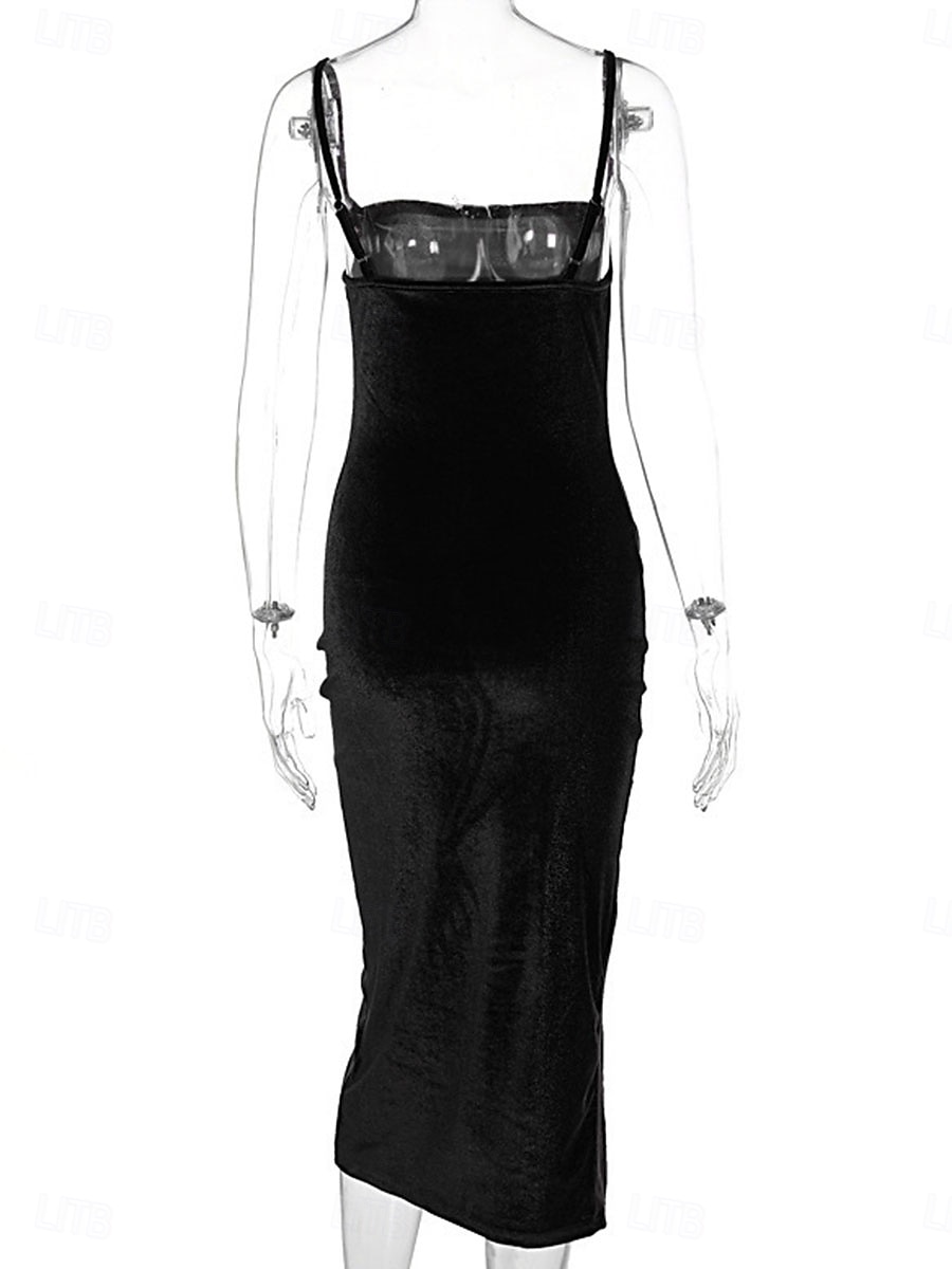 Damen Midi Kleid Slip Kleid Bodycon Kleid Formal Formelle Party Reguläre Passform Grafik Ärmellos Träger Schwarz Weinblau Sommer Frühling 2025 - $17.99 –P9