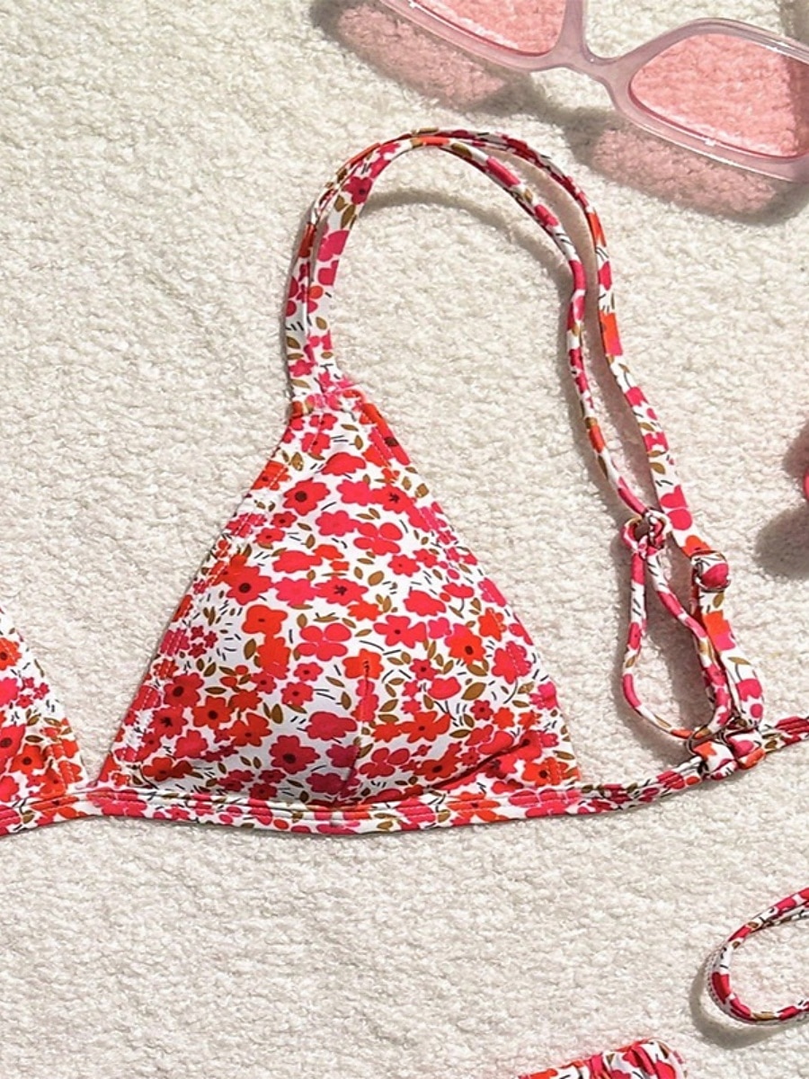 Dames Zwemkleding Bikini 2 stuks String Zwempak Blote rug Slank Vakantie Strand Kleding Bloemig V-hals Mouwloos Badpakken 2025 - $22.99 –P4