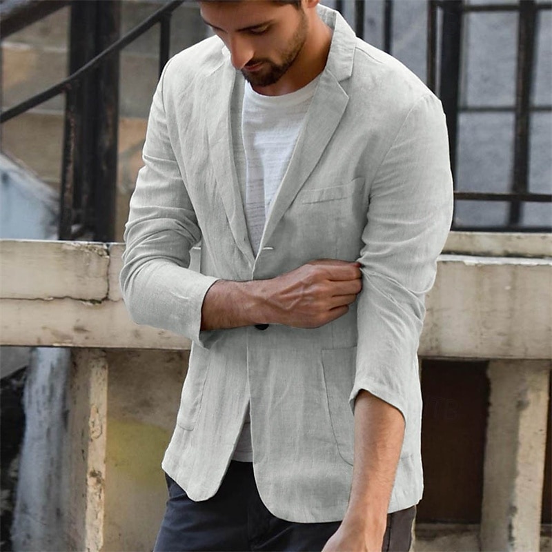 Per uomo Blazer di lino Giacca Attività commerciale Cocktail party Ricevimento di matrimonio Di tendenza Informale Primavera Autunno Misto cotone e lino Tinta unica Bottoni Tasche Comodo Monopetto del 2025 a $73.99 –P3