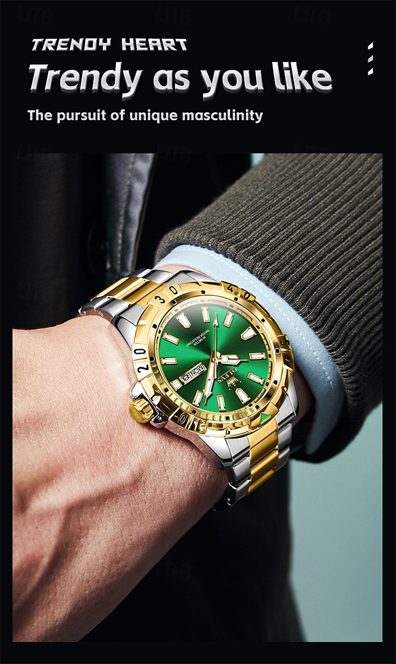Il nuovo orologio da business da uomo del marchio Olevs orologio classico verde fantasma d'acqua visualizzazione del calendario settimana orologio al quarzo impermeabile moda sportiva del 2025 a $38.99 –P11