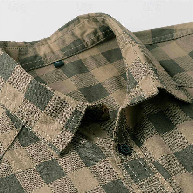 Herren Hemd Sommerhemd Freizeithemd Knopfhemd Kaki Armeegrün Langarm Karomuster Revers Urlaub Hawaiianisch Button-Down Bekleidung 100% Baumwolle Mode Lässig Bequem 2025 - $36.99 –P6