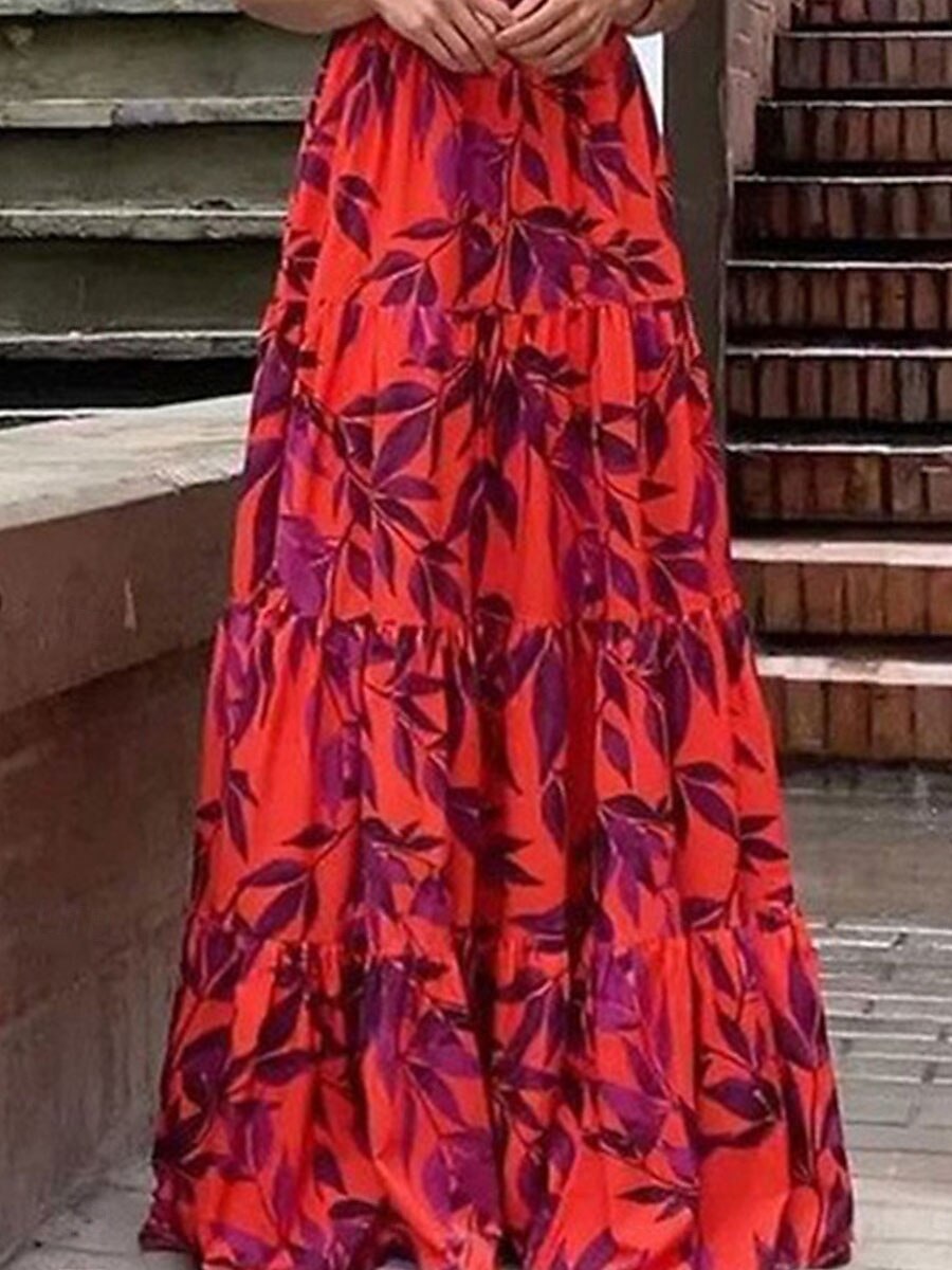 Women's Maxi Dress Corset Dress Wrap Dress A Line Dress Ruffle Dress Bohemia Vintage Boho Flared Sleeve Vacation Holiday Cocktail Party Floral Graphic Short Sleeve Crew Neck Red 2025 - $27.99 –P3