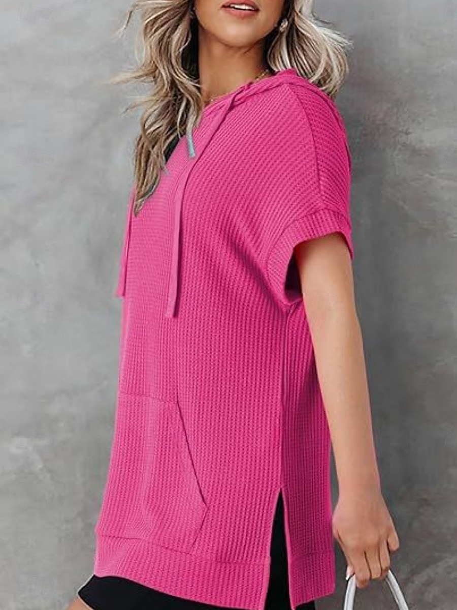 Women's Mini Dress Hoodie Dress Casual Dress Basic Casual Vacation Daily Regular Fit Plain Half Sleeve Hooded Black White Blue Fuchsia Summer 2025 - $33.99 –P16