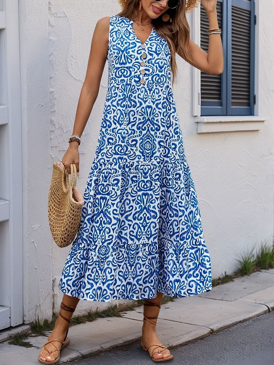 Női Maxiruha hétköznapi ruha Boho elegáns ruhák Ujjatlan ruha Boho ruha Csehország aranyos stílus Stílusos Vakáció Napi Tengerpart Laza öltözet Virágos Ujjatlan Vágott nyak Sárga Medence Fukszia 2025 - $29.99 –P1