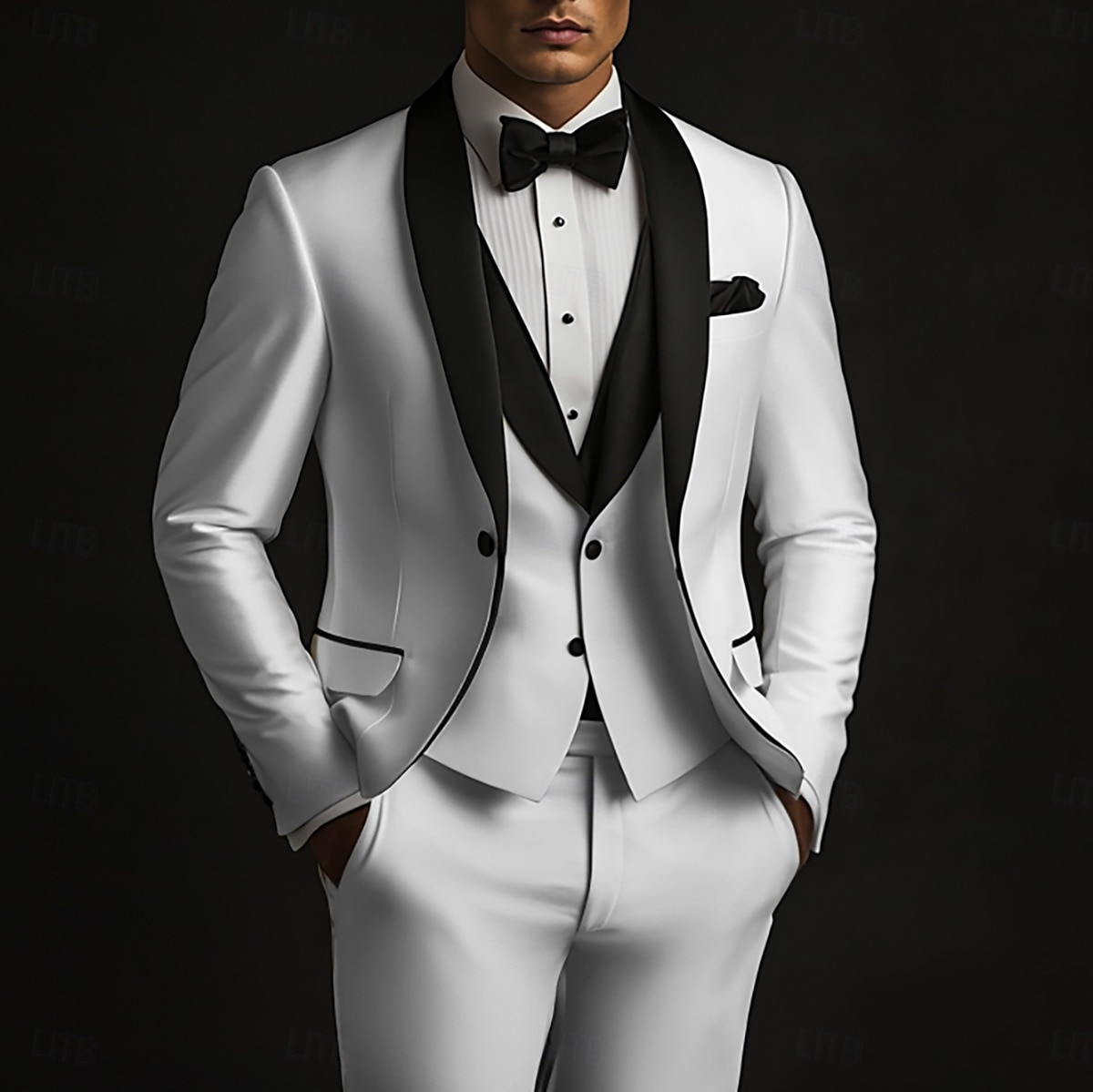 Férfi Esküvői Party Öltönyök Tuxedo Fehér Divat Formális Egyszínű Standard Fit 3 Részes Egysoros Egygombos 2025 - $132.99 –P2