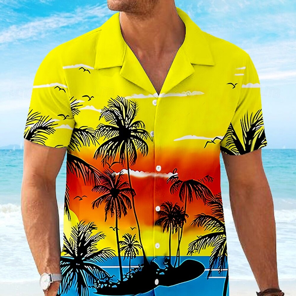 Férfi Kókuszpálma 2db Ingek készletek Ing Rövid ujjú Rövid nadrág Kubai nyakörv Szabadság Hawaii Parti Hétköznapi Napi 3D nyomtatás Nyár Robin Tojáskék Sárga 2025 - $37.99 –P3