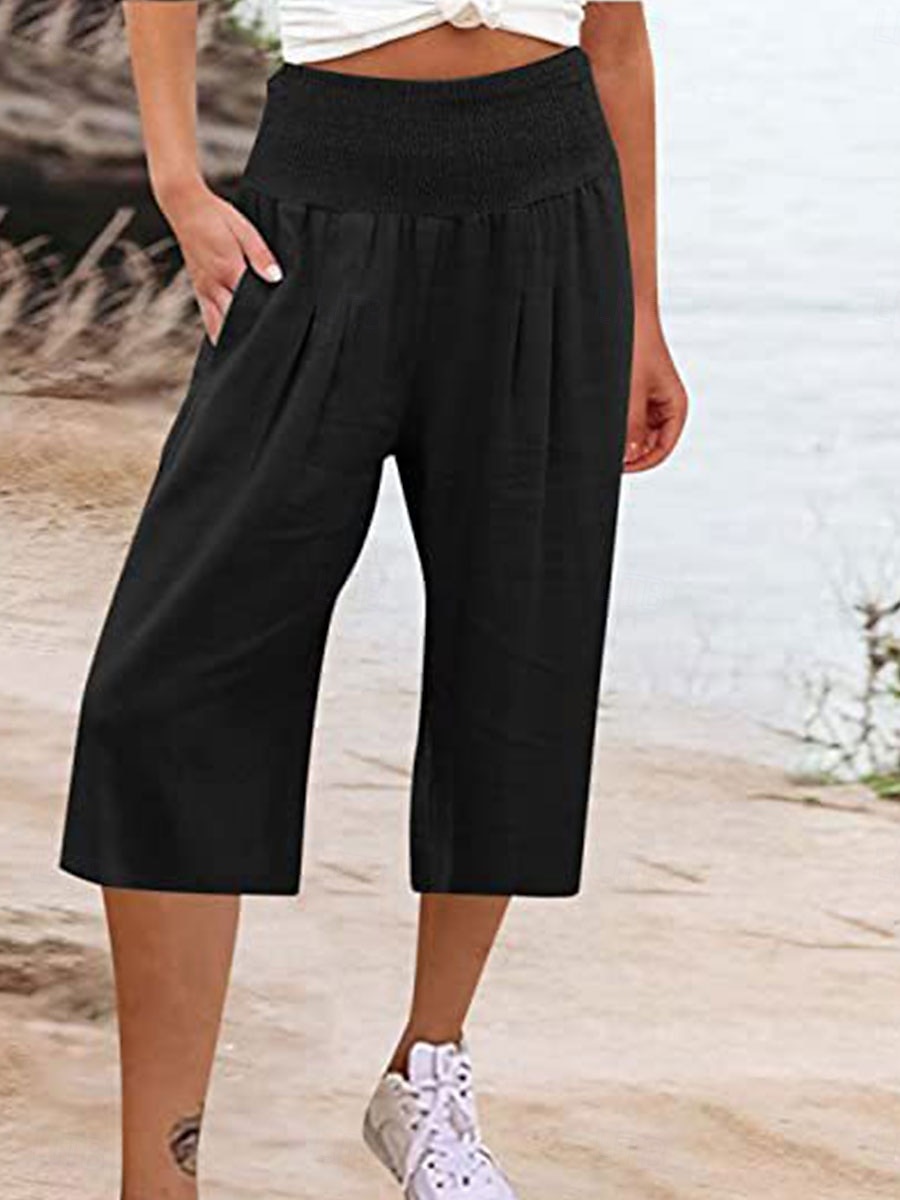 Mulheres Shorts de algodão e linho Calças inspiradas em linho Calças de linho de algodão Moda Roupa de rua Básico Comprimento da panturrilha Cintura Alta Tecido Bolsos Cintura elástica Conforto de 2025 por $21.99 –P8