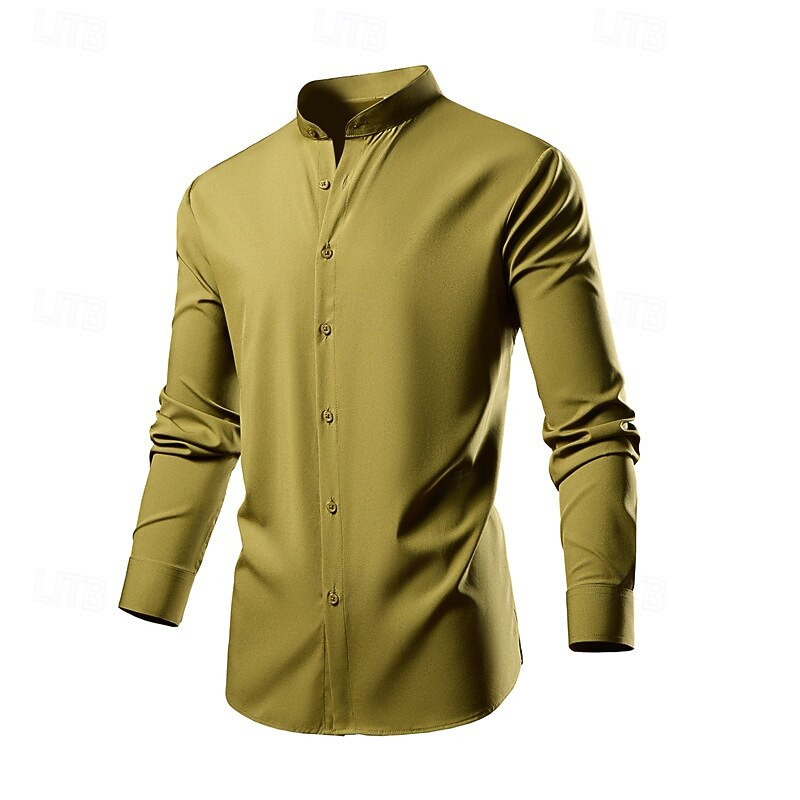 Herren Hemd Sommerhemd Freizeithemd Strandhemd Knopfhemd Schwarz Weiß Grün Langarm Einfach Großvaterkragen Stehkragen Urlaub Hawaiianisch Button-Down Bekleidung Polyester Mode Lässig Bequem 2025 - $25.99 –P3
