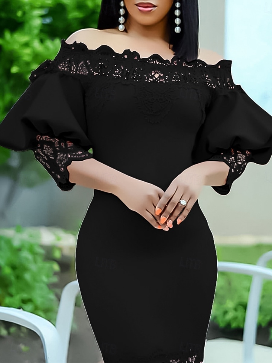 Kentucky Derby Kvinners Maxikjole Sexy Kjole Puffermansjett Kjole Elegant Formell Fest Bryllupsgjest Forlovelse Regular Fit Grafisk 3/4 Lengde Erme Off Shoulder Svart Hvit Rosa Rød 2025 - $49.99 –P10