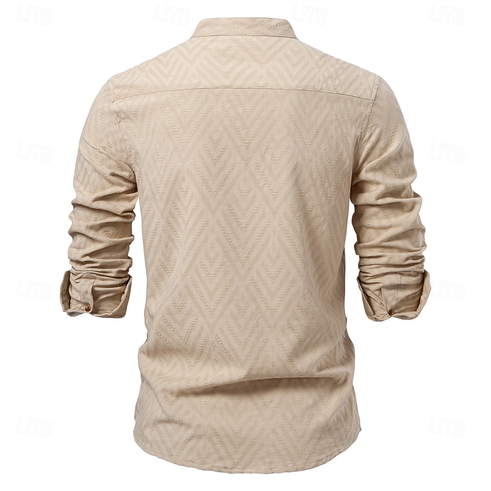 Per uomo Camicia Camicia popover Camicia estiva Maglietta informale Camicia da spiaggia Camicia con bottoni Nero Bianco Albicocca Manica lunga Jacquard Tinta unita / tinta unita A fascia Da mare del 2025 a $37.99 –P10