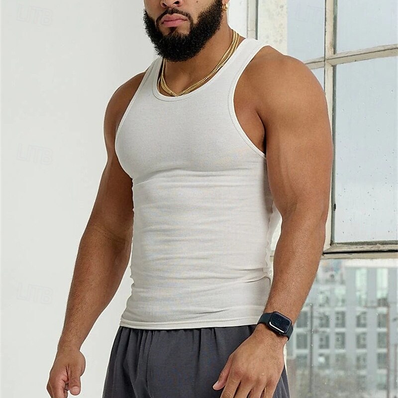 Herren Tank Top Weste Unterhemd Ärmelloses Shirt Ärmellos Rundhalsausschnitt Sommer Einfach Mode Designer Basic Schnelltrocknend Urlaub Straße Ausgehen Hellgelb Schwarz Weiß Top T-Shirt für Herren 2025 - $12.99 –P7
