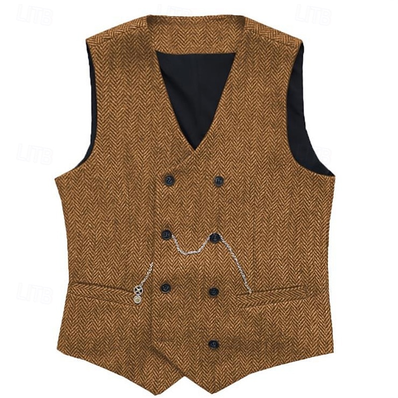 Herre سترة Veste Gilet Feriereise Daglig Bryllupsfest Stevnemøte Mote Fritid Vår Høst Knapper Lomme Polyester Bekvem عادي Dobbeltkneppet V-hals Normal Sølv Svart Rød Burgunder Vest 2025 - $37.99 –P14