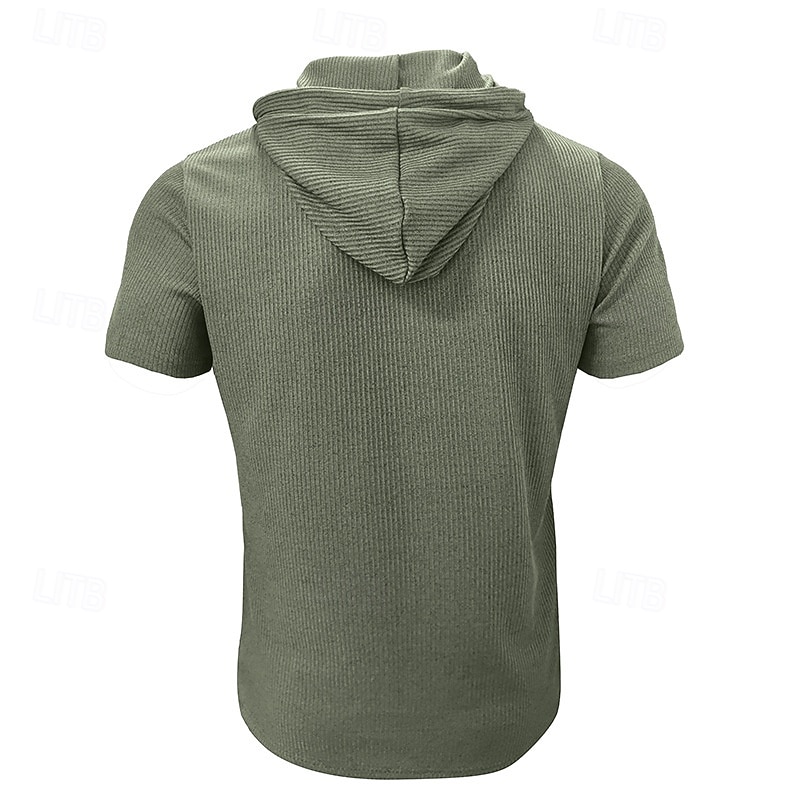Herren T Shirt T-Shirt Kurzarmshirt Kurzarm Mit Kapuze Sommer Einfach Mode Designer Basic Knöpfe Urlaub Straße Ausgehen Wein Top T-Shirt für Herren 2026 - $30.99 –P9