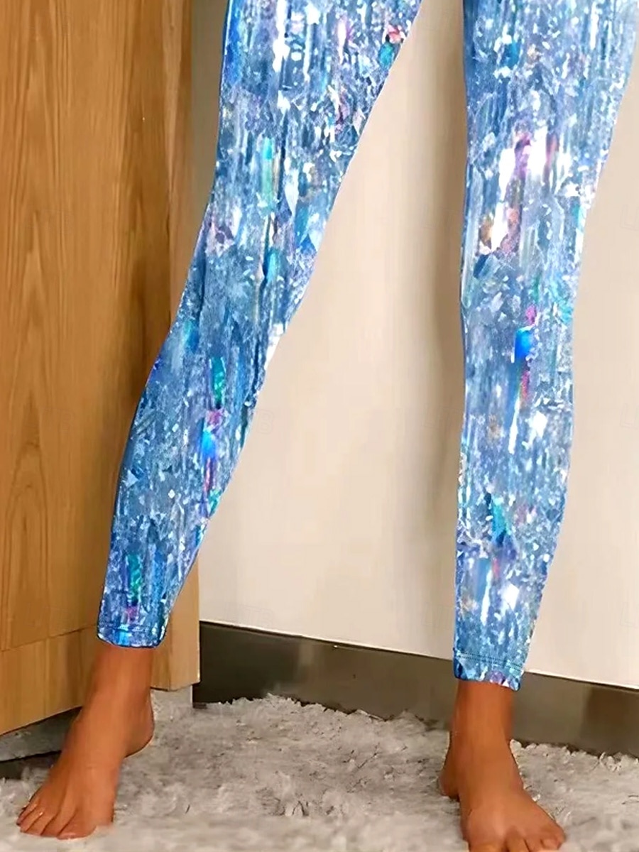 Naisten leggingsit housut vintage muoti rento täysipitkä korkea vyötärö graafinen printti hengittävä pehmeä mikroelastinen lomamatka arkikäyttö hopea robin's egg blue kesä kevät säännöllinen fit 2025 - $18.99 –P3