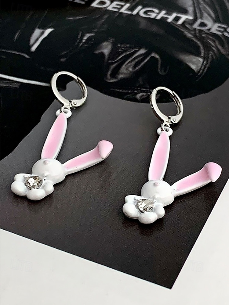 brincos de coelho 3d de páscoa femininos - design fofo de coelho com orelhas rosa e detalhes em diamante, argola de prata esterlina, joias divertidas e lúdicas para páscoa, uso casual e eventos de primavera de 2025 por $7.99 –P5