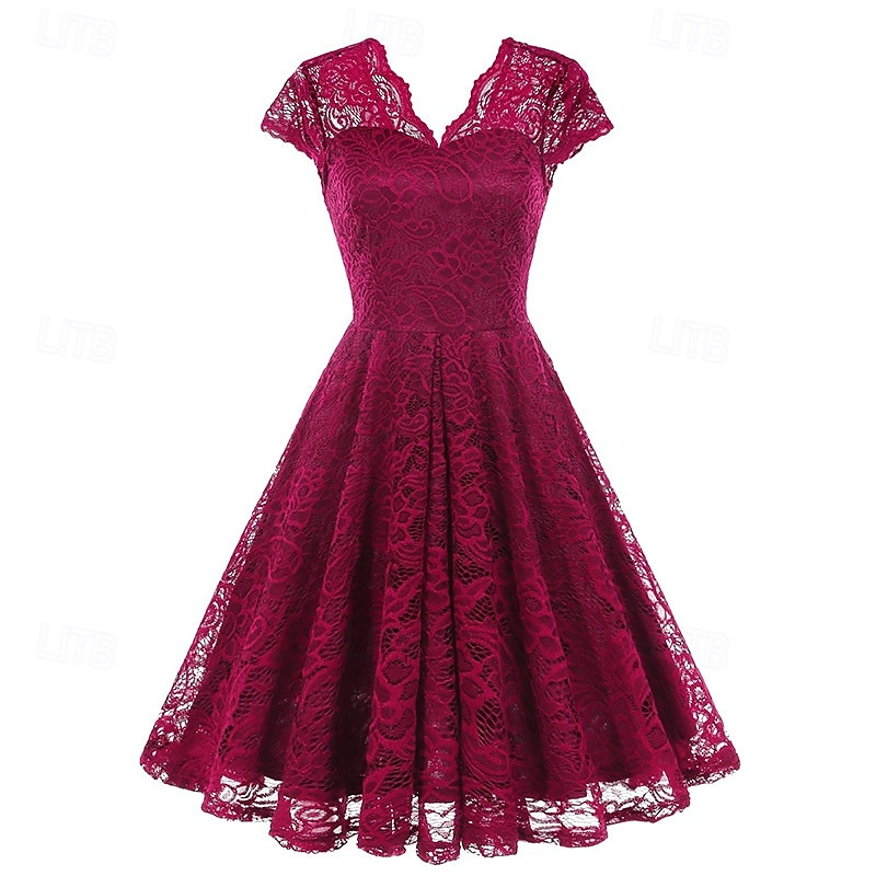 Elegantní 50. léta Retro Ke kolenům Šaty A-Line šaty Čajové šaty Krajka A-Linie Dámské Vánoce Karneval Nový rok Maturita Denní nošení loučení se svobodou nevěsty Dospělé Šaty pro návrat domů Léto 2025 - $35.99 –P11