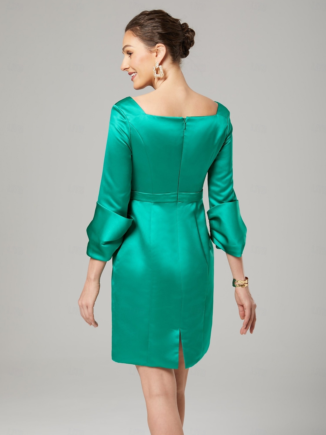 Sheath / Column Cocktail Dresses Elegant Dress Formal Wedding Guest Knee Length 3/4 Length Sleeve V Neck Satin with Bow(s) Dresses 2025 - $137.99 –P2