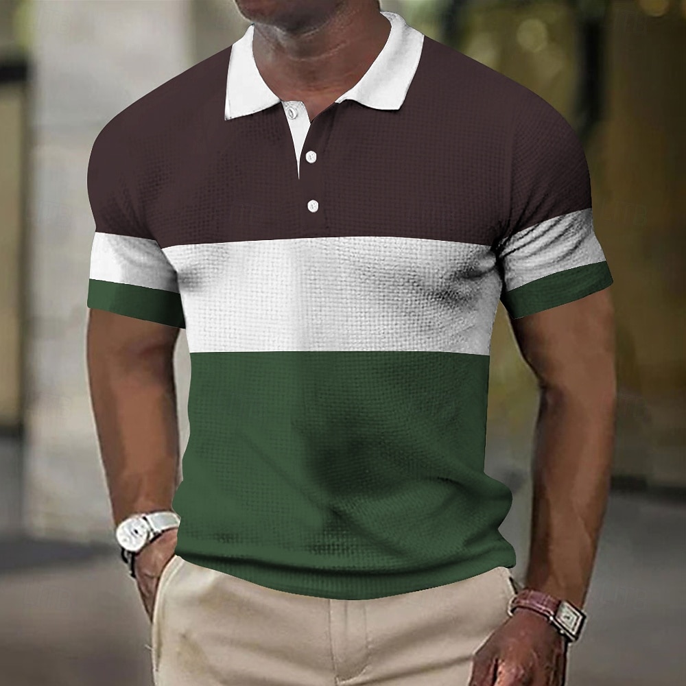 Per uomo Strisce orizzontali Polo da rugby Manica Corta Magliette polo Camicie con Colletto Business Casual Affari Scuola Formale Abbigliamento Quotidiano Stampa 3D Bottoni Estate Marrone scuro Verde del 2026 a $24.99 –P3