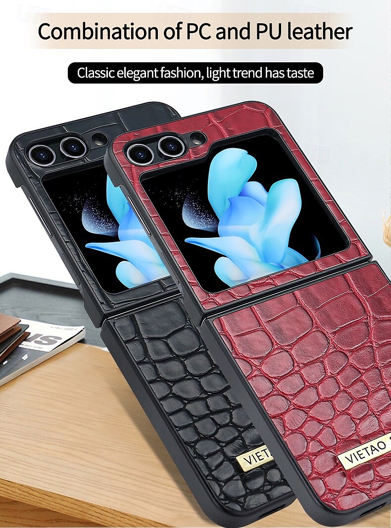 2025年 Samsung Galaxy Z Flip 5 Z Flip 4 Z Flip 3 用の電話ケース バックカバー ショックプルーフ レトロ PUレザー  コレクション – $19.99 –P3