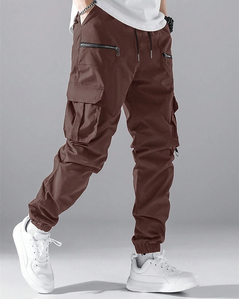 Men's Cargo Pants Joggers Trousers Elastic Waist Multi Pocket Plain Wearable Daily Outdoor Casual Black Light Grey 2026 - $30.99 –P11