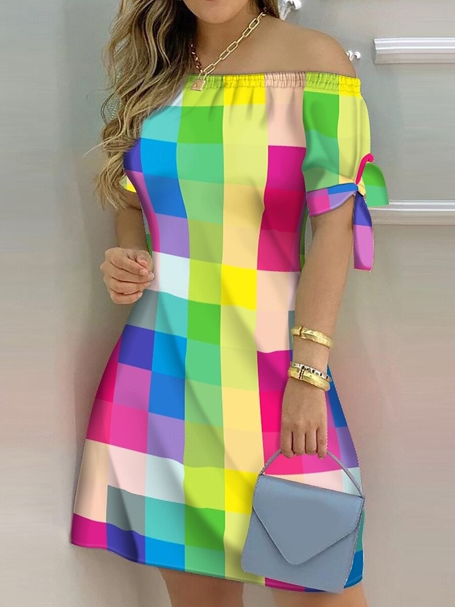 בגדי ריקוד נשים שמלת מיני שמלת שיפט שמלת Off The Shoulder שמלת סטרפלס יום יומי חופשה יומי רגיל פרחוני שרוולים קצרים סירה מתחת לכתפיים שחור צהוב ורוד מסמיק ורד מאובק קיץ 2025 - ₪94 –P6
