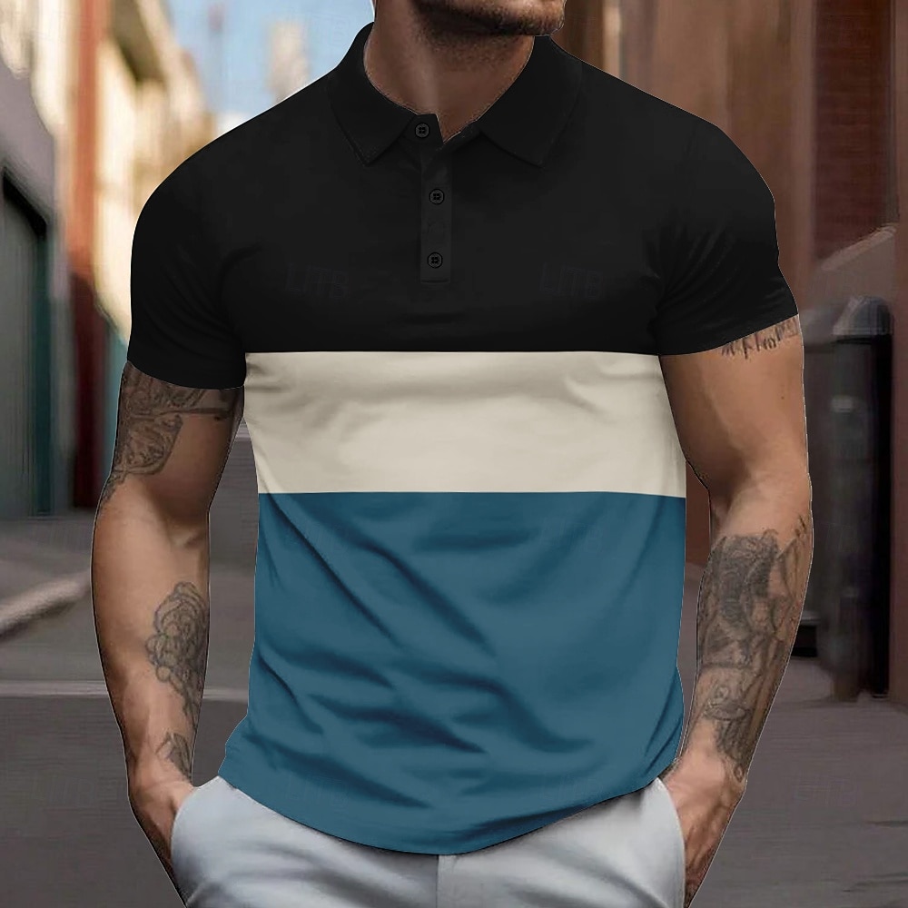 Herren Gestreift Rugby-Poloshirt Kurzarm Polo-Shirts Hemden mit Kragen Lässig Schule Outdoor Sport Alltagskleidung 3D-Druck Sommer Schwarz Rote Dunkelblau 2026 - $29.99 –P2