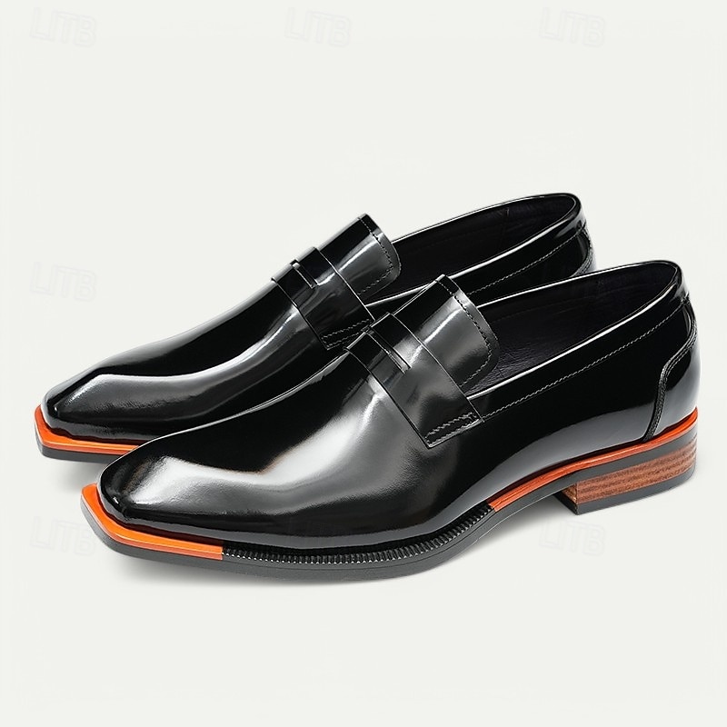 Mocasines negros sin cordones de piel de vacuno de primera calidad para hombre con detalles en naranja en contraste, estilo formal para negocios y eventos especiales 2026 - $109.99 –P3
