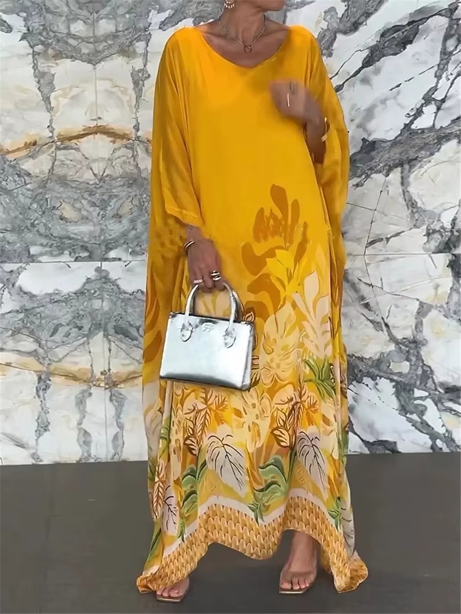 Damen Maxidress Casual kleid Stilvoll Brautkleider schlicht Urlaub Täglich Regular Fit Blumen Langarm Rundhalsausschnitt Weiß Gelb Purpur Grün Sommer Frühling 2026 - $28.99 –P6