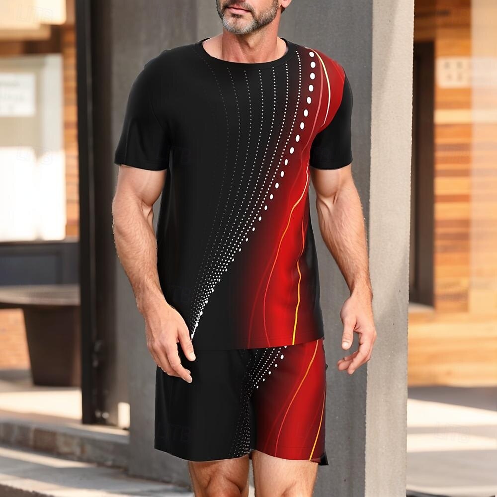 Per uomo Geometrico Linea 2 pezzi Set di magliette Top estivi Manica Corta Pantaloni corti Girocollo Canotta sportiva Casual All'aperto Vacanza Sport Stampa 3D Estate Rosso nero del 2025 a $25.99 –P1