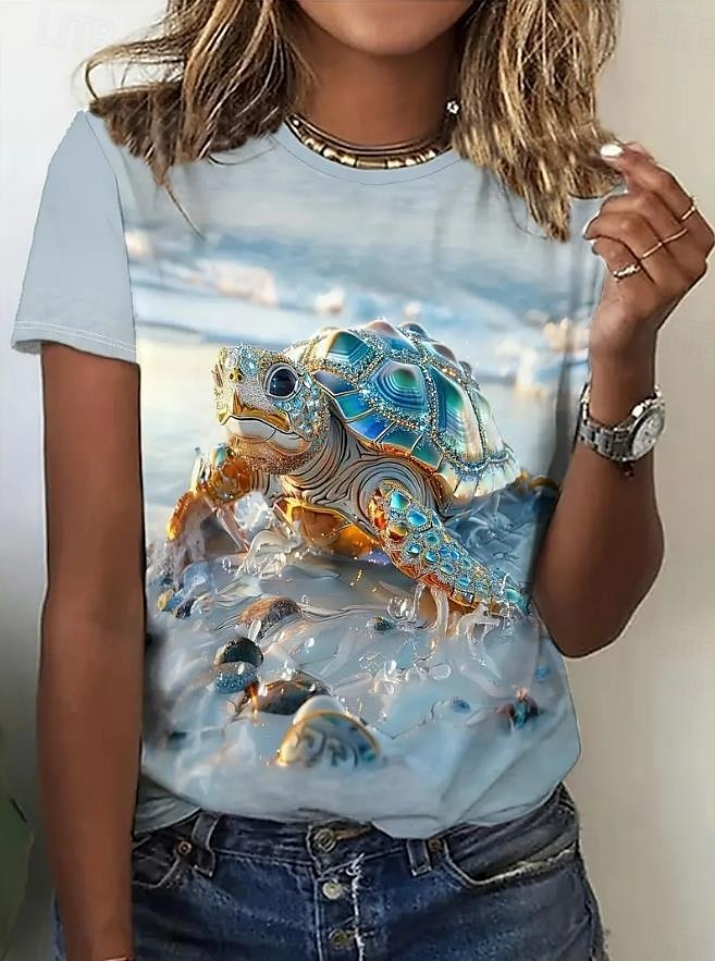 Pentru femei Tricou Trandafir Floral Grafic Elegant Epocă Modă Manșon scurt Rotund Topuri obișnuite Zilnic Ieșire Sfârșit de săptămână Imprimeu Albastru celest Vară 2025 - $19.99 –P1