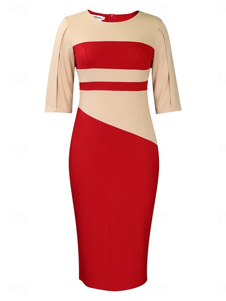 Per donna Vestito longuette Abito casual Aderente Elegante Moda Informale Da mare Giornaliero Standard Color Block Manica a 3/4 Girocollo Nero Bianco Rosso Blu reale Estate del 2025 a $39.99 –P5
