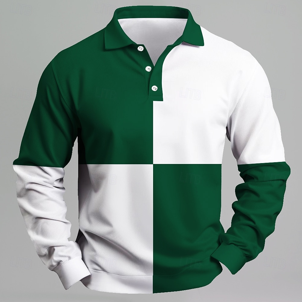 Homens Riscas Pólo Rúgbi Manga Longa Camisas polo Camisas de colarinho Casual Ao ar livre O negócio Escola Roupa Esportiva Impressão 3D Primavera Outono Verde de 2026 por $31.99 –P1