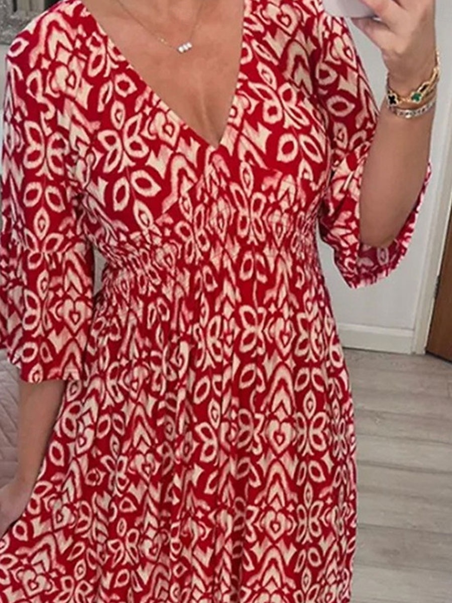Damen kleid lang Casual kleid Boho Chic Kleider Boho-Kleid Elegant Böhmen Stilvoll Urlaub Casual Täglich Regular Fit Graphic Kurzarm V Ausschnitt Rote Marineblau Blau Grün Sommer Frühling 2025 - $19.99 –P3