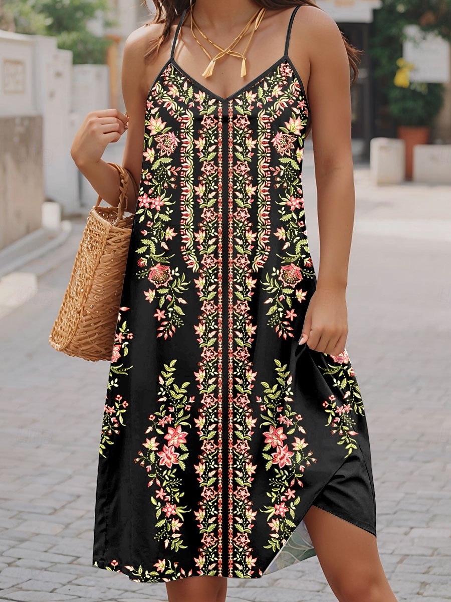 Dames Mini Jurk Casual Jurk Petite Jurk Zomerjurk Vakantie Casual Vakantie Dagelijks Feest Regular Fit Bloemachtig Grafisch Mouwloos V Hals Zwart Zomer 2025 - $21.99 –P1