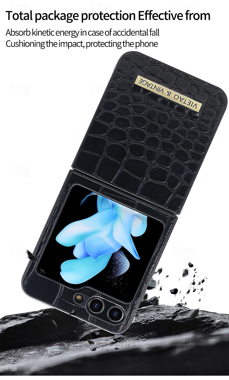 2025年 Samsung Galaxy Z Flip 5 Z Flip 4 Z Flip 3 用の電話ケース バックカバー ショックプルーフ レトロ PUレザー  コレクション – $19.99 –P6