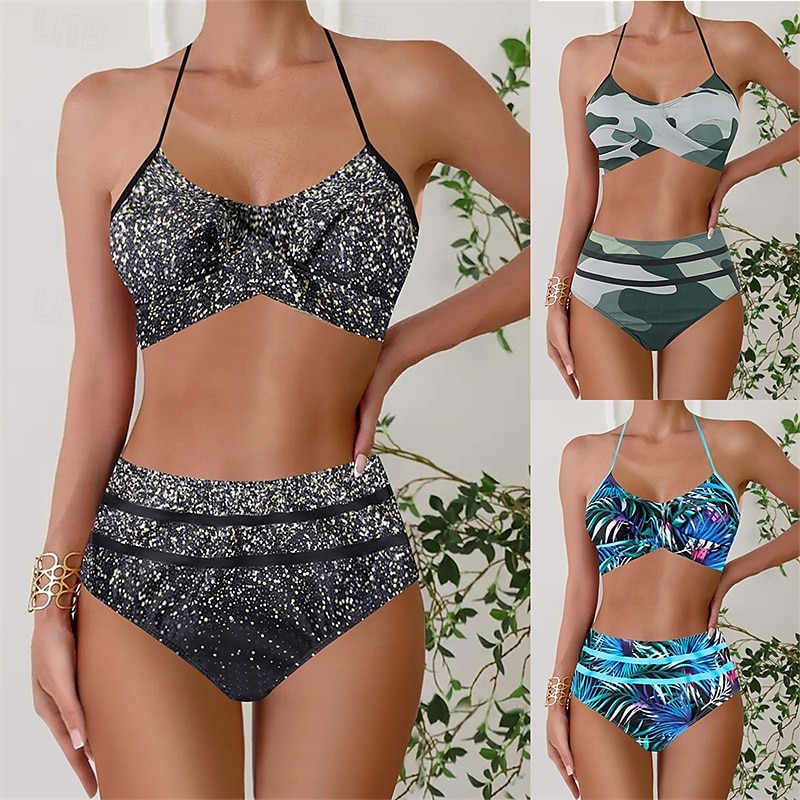 Dam Tankini Tvådelad baddräkt Volang Badkläder Badkläder Blå Guld Andningsfunktion Snabb tork Lättvikt Ärmlös - Simmning Surfing Strand Sommar Vår 2025 - $21.99 –P1