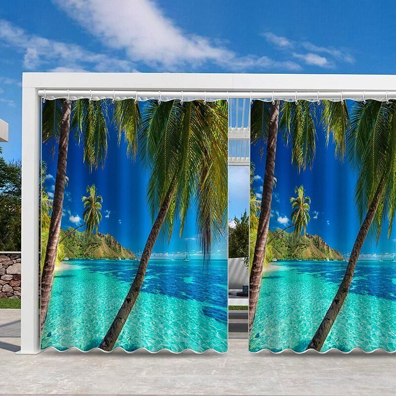 Waterproof Outdoor Curtain Privacy, Sliding Patio Curtain Drapes, Pergola Curtains Grommet 3D Landscape Beach For Gazebo, Balcony, Porch, Party, 1 Panel 2025 - $31.99 –P3