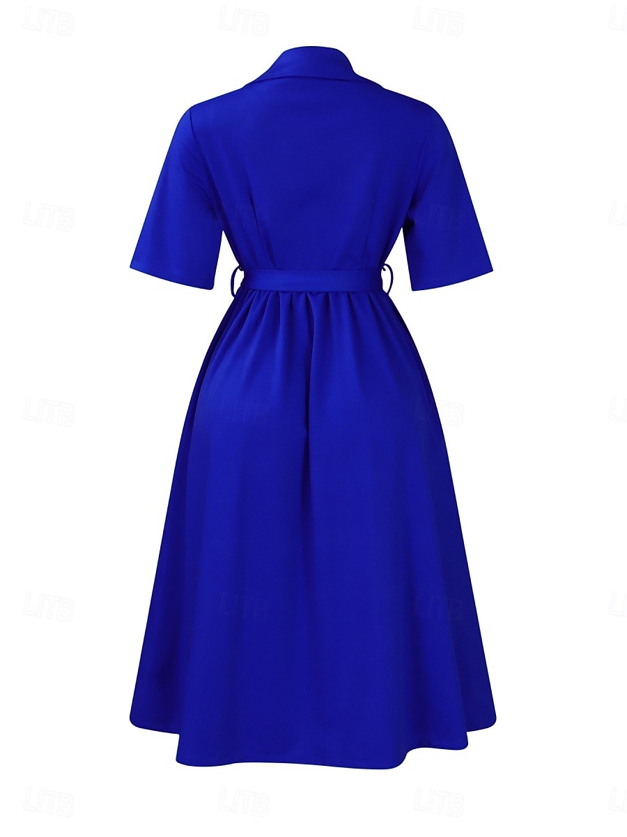 Damen Midikleid blusenkleid A Linie Kleid Elegant Ausgefallene Arbeit Regular Fit Glatt Halbe Ärmel Hemdkragen Rote Königliches Blau Aprikose Sommer 2026 - $41.99 –P15