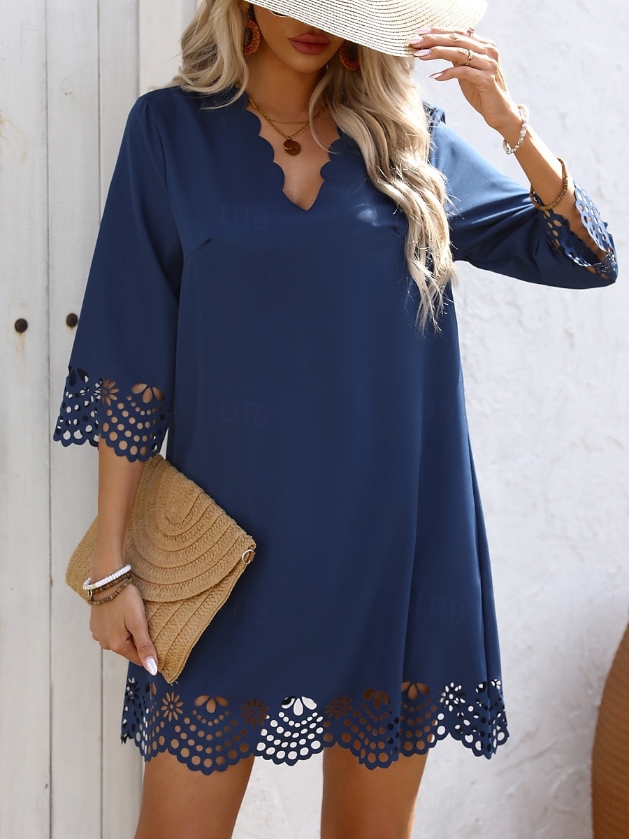 Damen Minikleid schwarzes kleid Freizeitkleid Cocktailkleid Abendkleid Basic Lässig Urlaub Täglich Normale Passform Einfach Dreiviertelarm V Ausschnitt Schwarz Rote Blau Sommer 2025 - $22.99 –P17