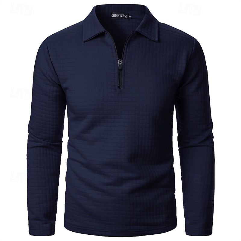 Férfi Gofris pólóingek Quarter Zip Polo Napi Szabadság Negyed irányítószám Hosszú ujj Divat Modern Sima Tavasz Ősz Normál Fekete Fehér Bor Sötétkék Khakizöld Katonai zöld Gofris pólóingek 2025 - $16.49 –P5