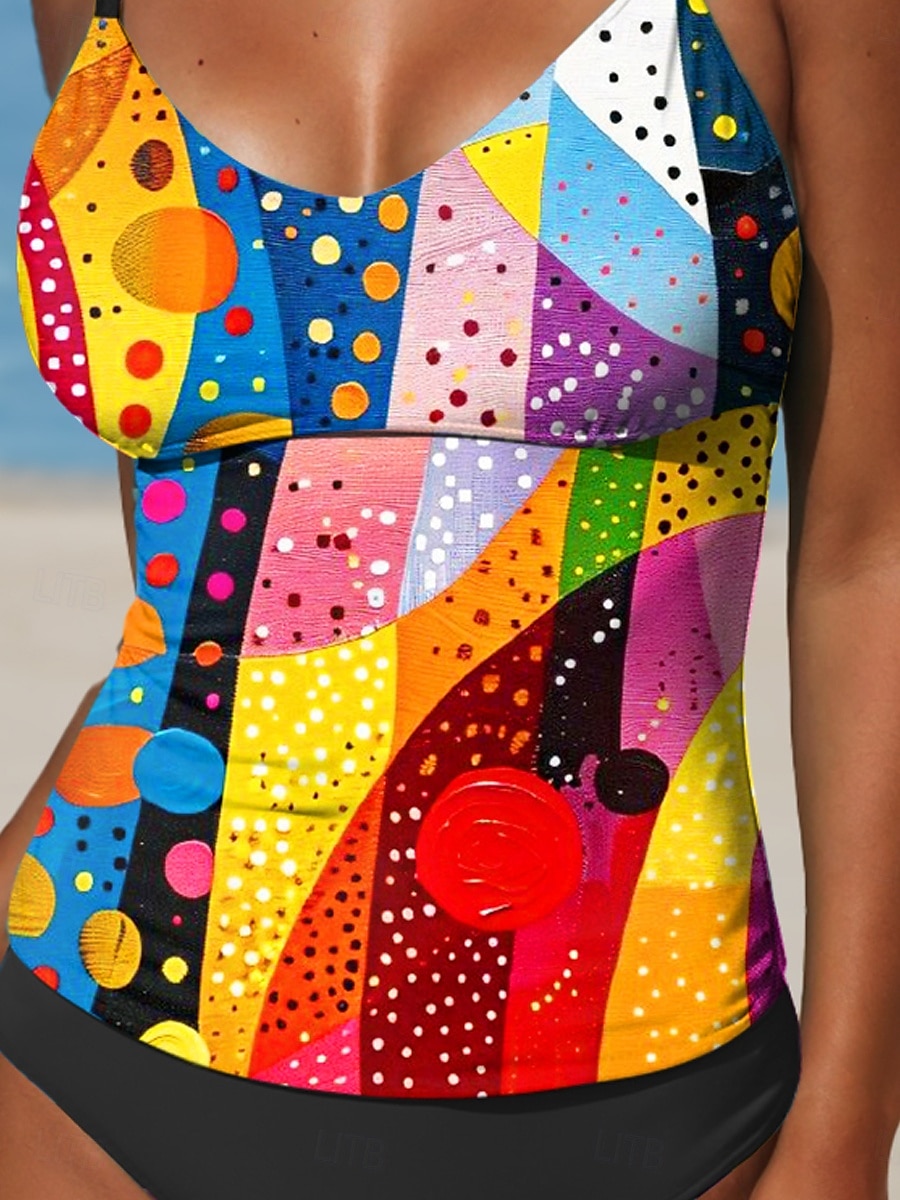 Women's Swimsuits Tankini 2 Piece Cheeky Swimsuit Backless Vacation Beach Wear Geometric U Neck Sleeveless Bathing Suits 2025 - $26.99 –P3