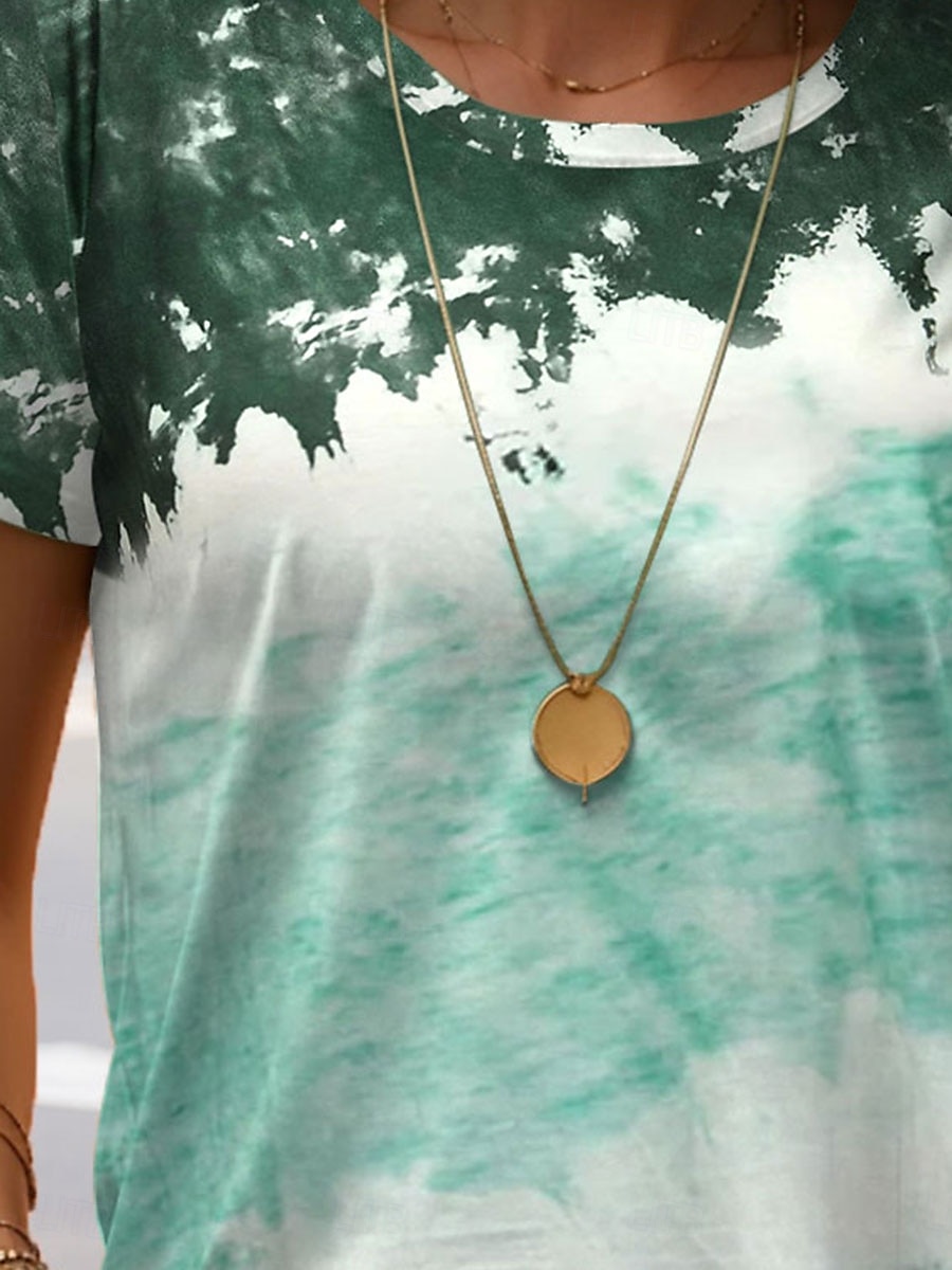 Damskie Podkoszulek Wzór tie-dye Codzienny Krótki rękaw Okrągły dekolt Zwykłe topy Codzienny Nadruk Zielony Lato 2025 - $19.99 –P2