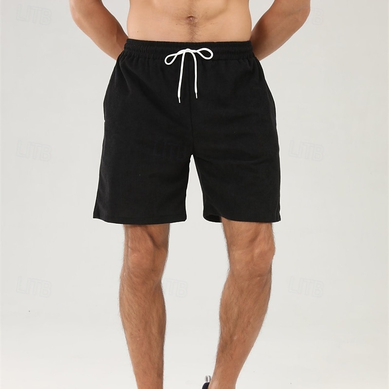 Per uomo Pantaloncini Pantaloncini estivi Pantaloncini casual Pantaloncini di velluto a coste Tasche A cordoncino Vita elastica Liscio Comfort Traspirante Breve Esterno Da mare Sport Informale Nero del 2026 a $16.49 –P2