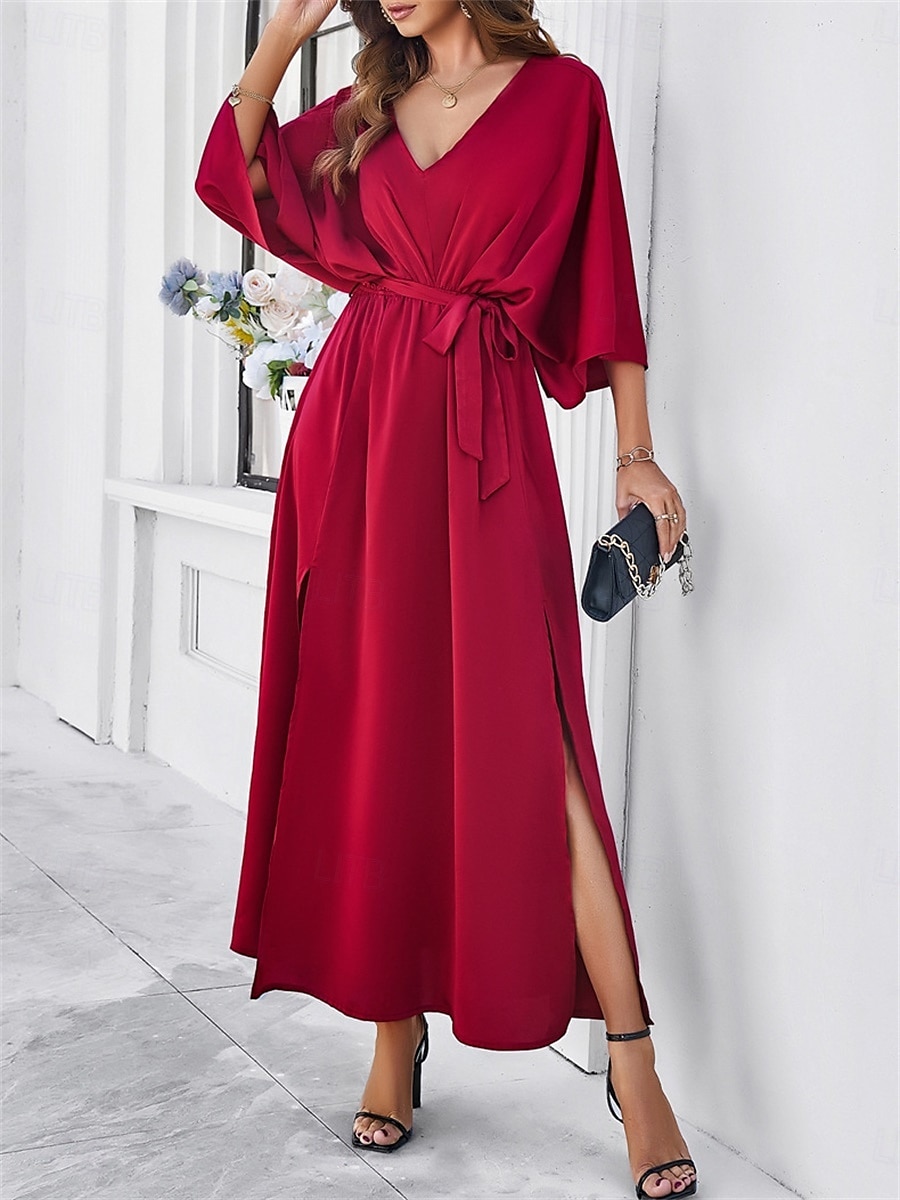 Rochie de absolvire pentru femei rochie maxi rochie de lucru rochie de petrecere casual formal manșon batwing vacanță formală petrecere regular fit grafic manșon scurt gât în V negru șampanie vin 2025 - $41.99 –P15