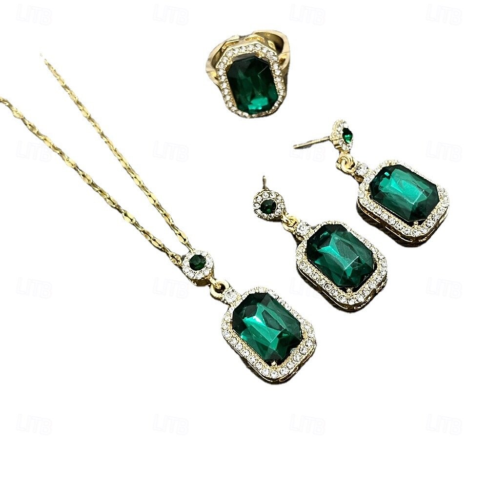 Conjuntos de joyas para novias, 1 juego de anillos de aleación de diamantes de imitación, pendientes, collar, conjunto de joyas elegantes de moda para mujer para bodas, ocasiones especiales, 2025 - $13.99 -P1