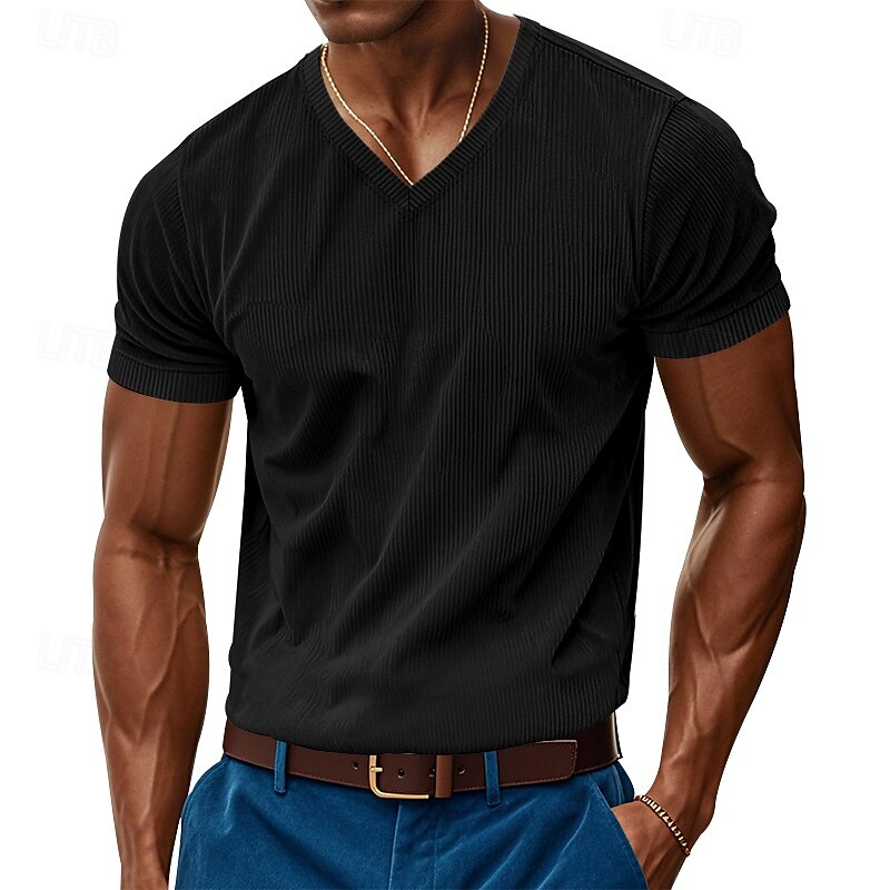 Men's Tee Short Sleeve Shirt Tee Top Short Sleeve V Neck Spring & Fall Plain Fashion Designer Sexy Vacation Street Going out Black Navy Blue Army Green Top Tee for Men 2025 - $16.99 –P1