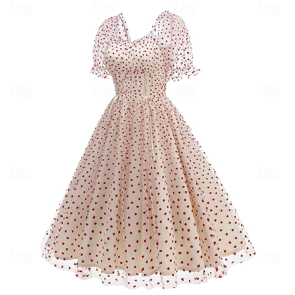 Anni 1950 Retrò Vintage Lunghezza al ginocchio Vestito Abito da tè Abito Swing Cuore Aderente & Svasato Altalena a dondolo Costume Per donna Natale Carnevale Capodanno Ritorno a casa Casual del 2026 a $40.99 –P17